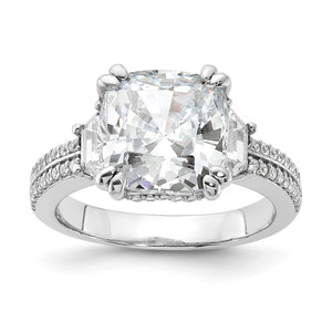 Cheryl M Sterling Silver Rhodium-plated Fancy Cushion-cut Baguette-cut and Brilliant-cut CZ Ring - QC-FA18EA21-5182