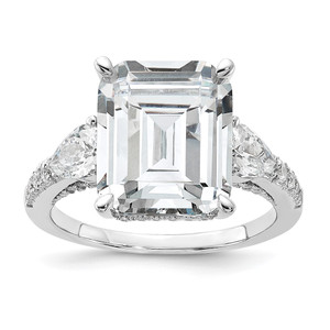 Cheryl M Sterling Silver Rhodium-plated Fancy Emerald-cut and Brilliant-cut CZ Ring - QC-DD0B85FF-7971