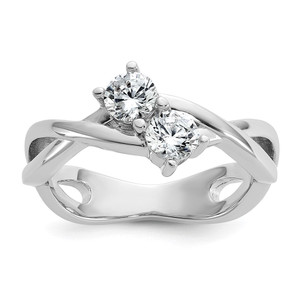 Cheryl M Sterling Silver Rhodium-plated Polished and Crisscross Two Stone CZ Ring - QC-EF12394E-4033