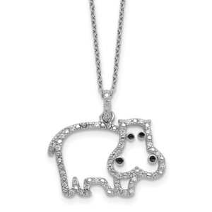 Cheryl M Sterling Silver Rhodium-plated Polished and Enameled CZ Hippopotamus 16 Inch with 2 Inch Extension Necklace