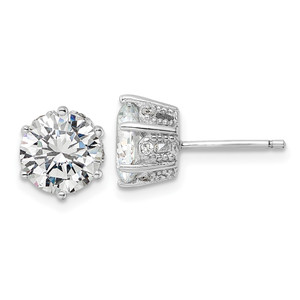 Cheryl M Sterling Silver Rhodium-plated Polished and Textured CZ Stud Earrings