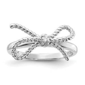 Cheryl M Sterling Silver Rhodium-plated Polished and Twisted CZ Bow Ring - QC-9429381D-1617