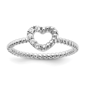 Cheryl M Sterling Silver Rhodium-plated Polished and Twisted CZ Heart Ring - QC-3987C0DA-5619