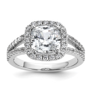 Cheryl M Sterling Silver Rhodium-plated Polished Cushion-cut CZ Halo Ring - QC-F0A72EDE-9891