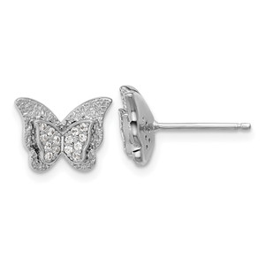 Cheryl M Sterling Silver Rhodium-plated Polished CZ Butterfly Post Earrings