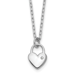 Cheryl M Sterling Silver Rhodium-plated Polished CZ Heart Lock Necklace