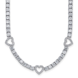 Cheryl M Sterling Silver Rhodium-plated Polished CZ Hearts Necklace