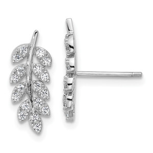 Cheryl M Sterling Silver Rhodium-plated Polished CZ Leaf Post Earrings