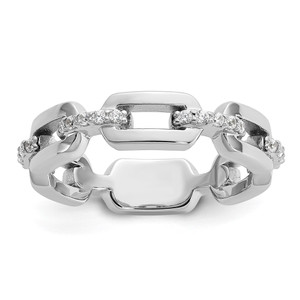 Cheryl M Sterling Silver Rhodium-plated Polished CZ Link Ring - QC-C9B52305-8216
