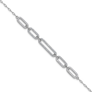Cheryl M Sterling Silver Rhodium-plated Polished CZ Links with 1.5 Inch Extension Bracelet