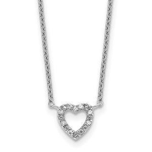 Cheryl M Sterling Silver Rhodium-plated Polished CZ Open Heart 16 Inch with 2 Inch Extension Necklace