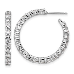 Cheryl M Sterling Silver Rhodium-plated Polished CZ Post C-Hoop Earrings