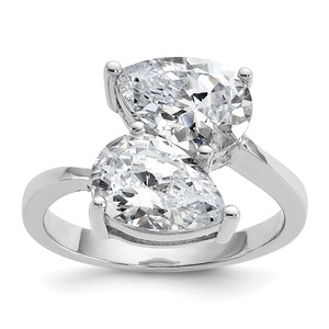 Cheryl M Sterling Silver Rhodium-plated Polished Double Pear CZ Ring - QC-B6223706-5913