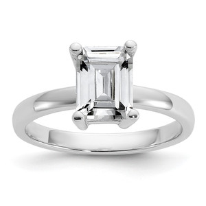 Cheryl M Sterling Silver Rhodium-plated Polished Emerald-cut CZ Ring - QC-56E5F8CA-3387