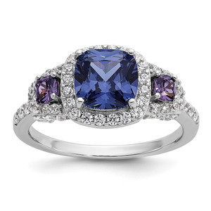 Cheryl M Sterling Silver Rhodium-plated Polished Fancy Blue Purple and White CZ Halo Ring - QC-F1958A72-9422