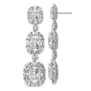 Cheryl M Sterling Silver Rhodium-plated Polished Fancy Cushion-cut CZ Halo Cluster Post Dangle Earrings