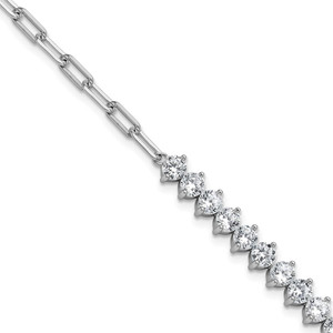 Cheryl M Sterling Silver Rhodium-plated Polished Fancy CZ and Paperclip Link Bracelet