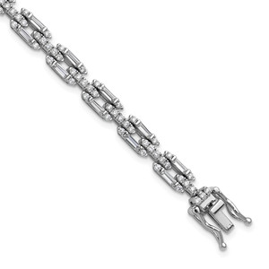 Cheryl M Sterling Silver Rhodium-plated Polished Fancy CZ Link Bracelet