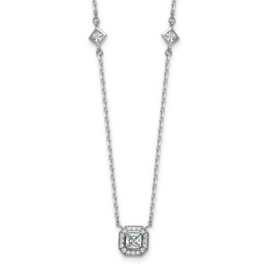 Cheryl M Sterling Silver Rhodium-plated Polished Fancy CZ Station with 2 Inch Extension Necklace