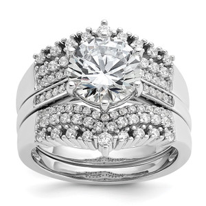 Cheryl M Sterling Silver Rhodium-plated Polished Fancy CZ with Two 3-Row Bands Ring Set - QC-1F50D1DE-6872