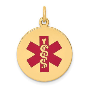 14k 19mm Round Red Enameled Medical Jewelry Pendant
