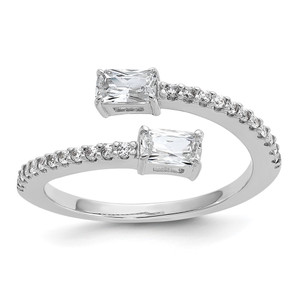 Cheryl M Sterling Silver Rhodium-plated Polished Fancy Emerald-cut CZ Bypass Ring - QC-D47BBF34-8864