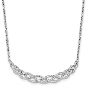 Cheryl M Sterling Silver Rhodium-plated Polished Fancy Woven CZ 16 Inch with 2 Inch Extension Necklace