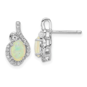 Cheryl M Sterling Silver Rhodium-plated Polished Lab Created Opal and CZ Post Earrings
