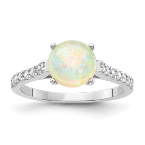Cheryl M Sterling Silver Rhodium-plated Polished Lab Created Opal and CZ Ring - QC-B397CEF8-6004
