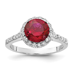 Cheryl M Sterling Silver Rhodium-plated Polished Lab Created Ruby and CZ Round Halo Ring - QC-4A818E31-9316
