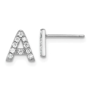 Cheryl M Sterling Silver Rhodium-plated Polished Letter A CZ Initial Post Earrings