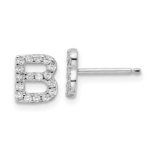 Cheryl M Sterling Silver Rhodium-plated Polished Letter B CZ Initial Post Earrings