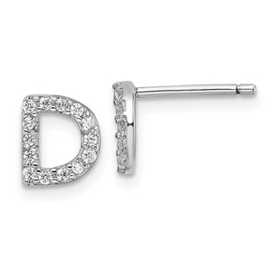 Cheryl M Sterling Silver Rhodium-plated Polished Letter D CZ Initial Post Earrings
