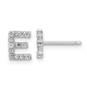 Cheryl M Sterling Silver Rhodium-plated Polished Letter E CZ Initial Post Earrings