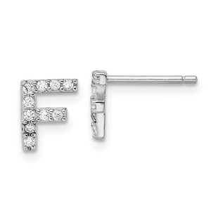 Cheryl M Sterling Silver Rhodium-plated Polished Letter F CZ Initial Post Earrings
