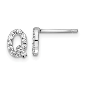 Cheryl M Sterling Silver Rhodium-plated Polished Letter Q CZ Initial Post Earrings