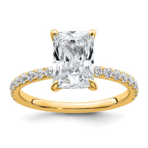 14k 2 3/8 carat Certified Lab Grown Diamond VS+ F+ Radiant Complete Solitaire with Flair Engagement Ring