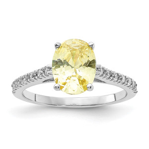 Cheryl M Sterling Silver Rhodium-plated Polished Oval Yellow and White CZ Ring - QC-D9A8FAE7-4463