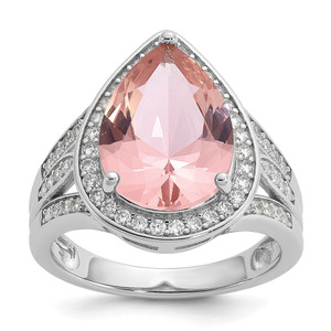 Cheryl M Sterling Silver Rhodium-plated Polished Pink Nano Crystal and CZ Teardrop Halo Ring - QC-CB44D736-5941