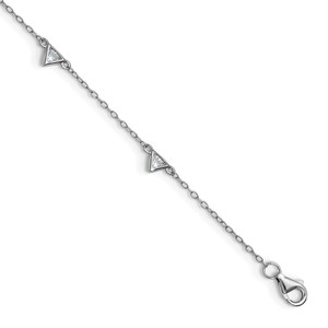 Cheryl M Sterling Silver Rhodium-plated Polished Trillion-cut CZ 9.5 Inch with 1 Inch Extension Anklet