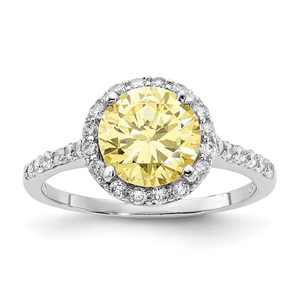 Cheryl M Sterling Silver Rhodium-plated Polished Yellow and White CZ Round Halo Ring - QC-90D685E5-4197