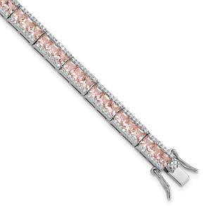 Cheryl M Sterling Silver Rhodium-plated Princess-cut Pink Nano Crystal and White Brilliant-cut CZ 7.25 Inch Bracelet