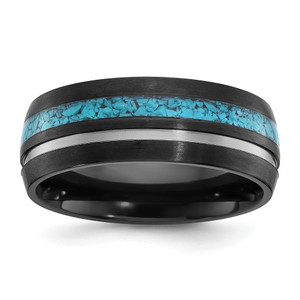 Chisel Black Zirconium Brushed and Polished with Imitation Turquoise Inlay 8mm Band - ZC-D6537E45-1437