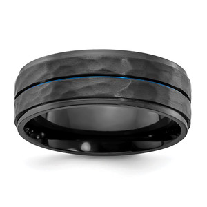 Chisel Black Zirconium Brushed Polished and Hammered with Blue IP-plated 8mm Band - ZC-DEB1B959-3814