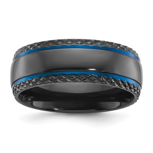 Chisel Black Zirconium Polished Blue IP-plated with Textured Edge 8mm Band - ZC-49471E2D-4383