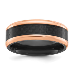 Chisel Black Zirconium Polished Rose IP-plated Edges with Black Carbon Fiber Inlay 8mm Band - ZC-AEBC3D90-2343