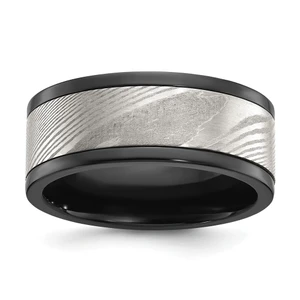 Chisel Black Zirconium Polished with Damascus Inlay 9mm Band - ZC-024F5D9B-1666