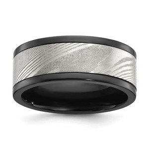 Chisel Black Zirconium Polished with Damascus Inlay 9mm Band - ZC-0F872AB4-3311