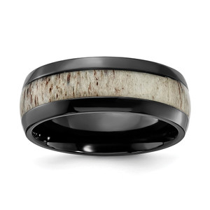 Chisel Black Zirconium Polished with White Antler Inlay 8.00mm Band - ZC-48AB4AED-8858