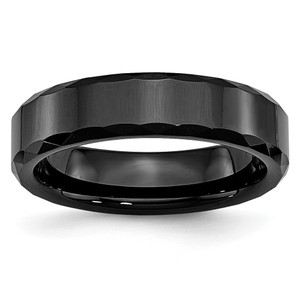 Chisel Ceramic Black Faceted and Beveled Edge 6mm Polished Band - CE-EC9951EF-1804